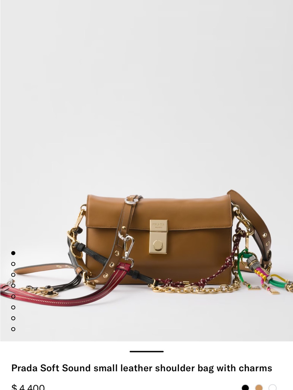 Prada Soft Sound Leather Shoulder Bag in Tan with Multicolor Charms